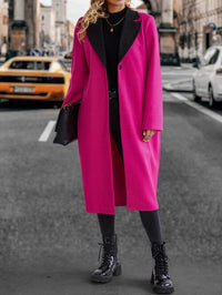 Thumbnail for Collared Neck Buttoned Hot Pink Longline Coat - T - 1 COLOR -