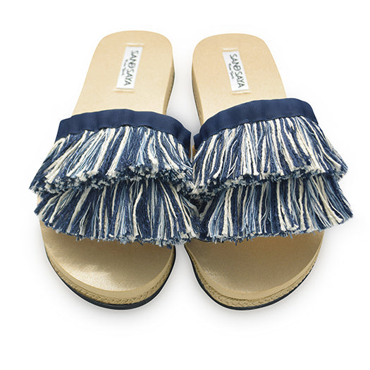 SAND BY SAYA N.Y. - Irving-Stripe Fringe- White and Blue Stripe Waterproof Espadrille Flat - 3 COLORS -