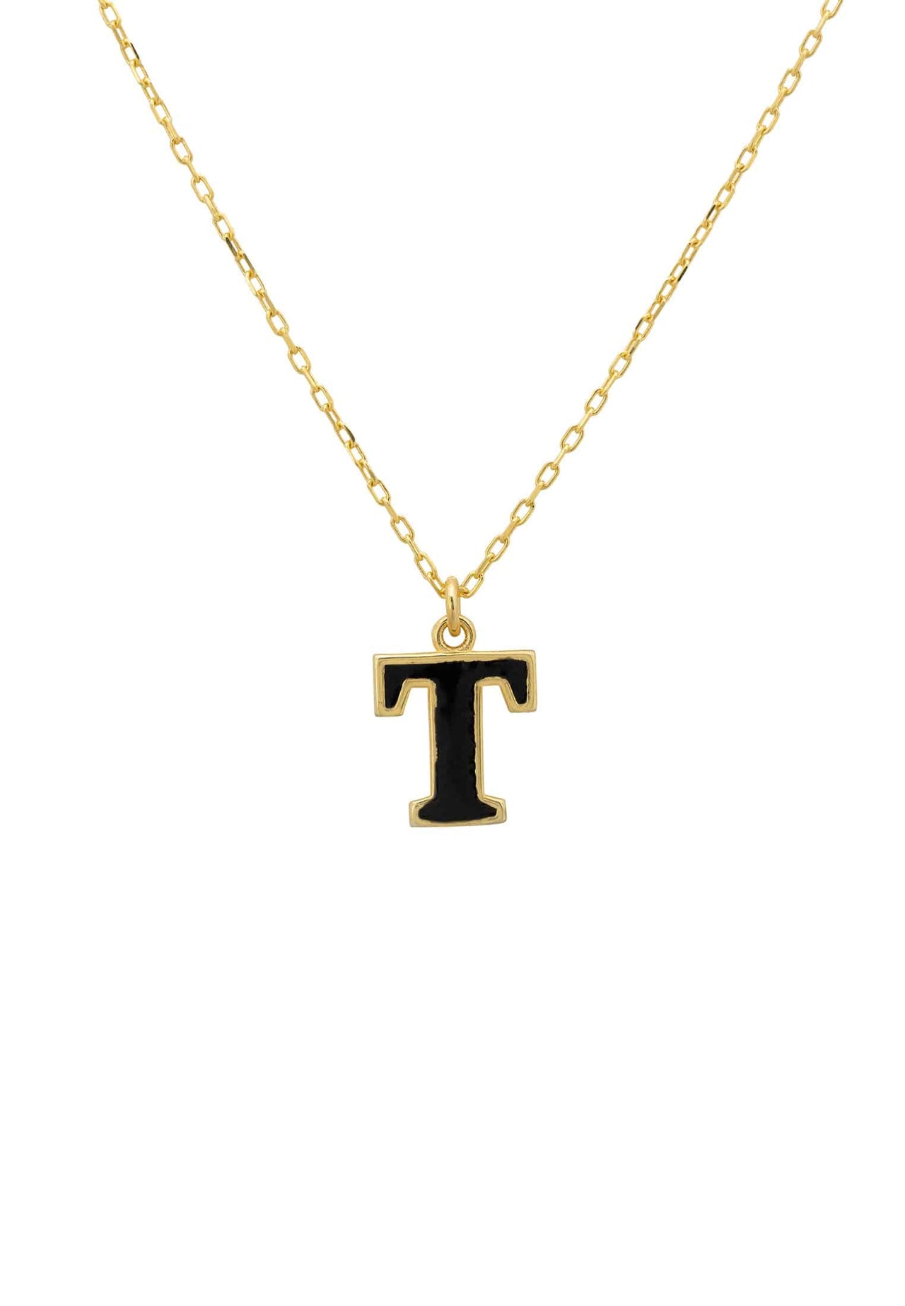 Initial Enamel Necklace Gold T -