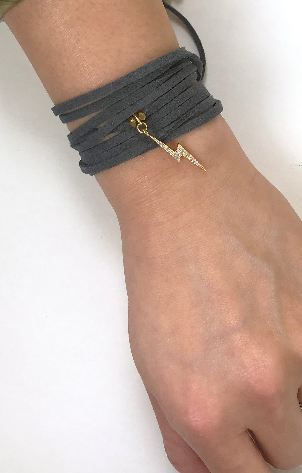 Gena Myint - Lightning Bolt Grey Suede Wrap Bracelet -