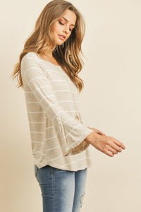 Thumbnail for Riah Fashion - Stripe Flutter Sleeve Tie Top - 3 COLORS -