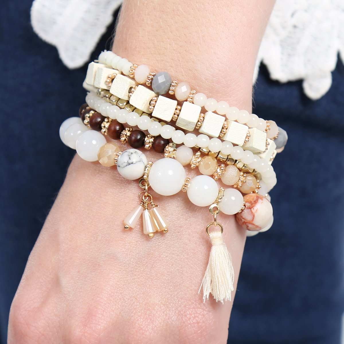 Riah Fashion - Charm Stack Bracelet - 4 COLORS -