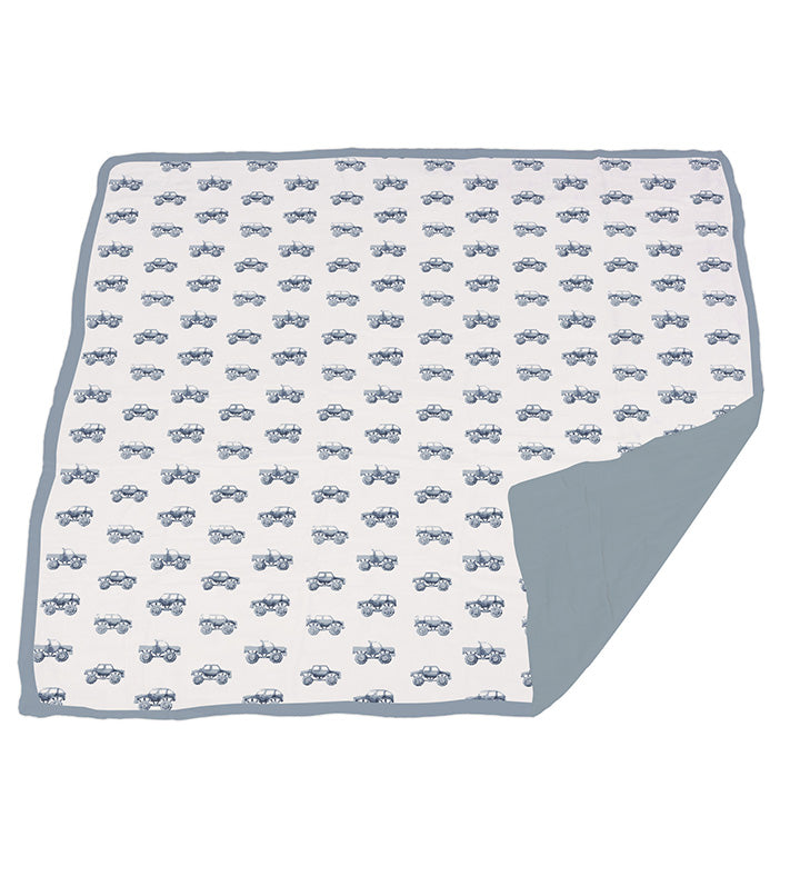 Newcastle - Indigo Monster Trucks and Blue Fog Cotton Newcastle Blanket -