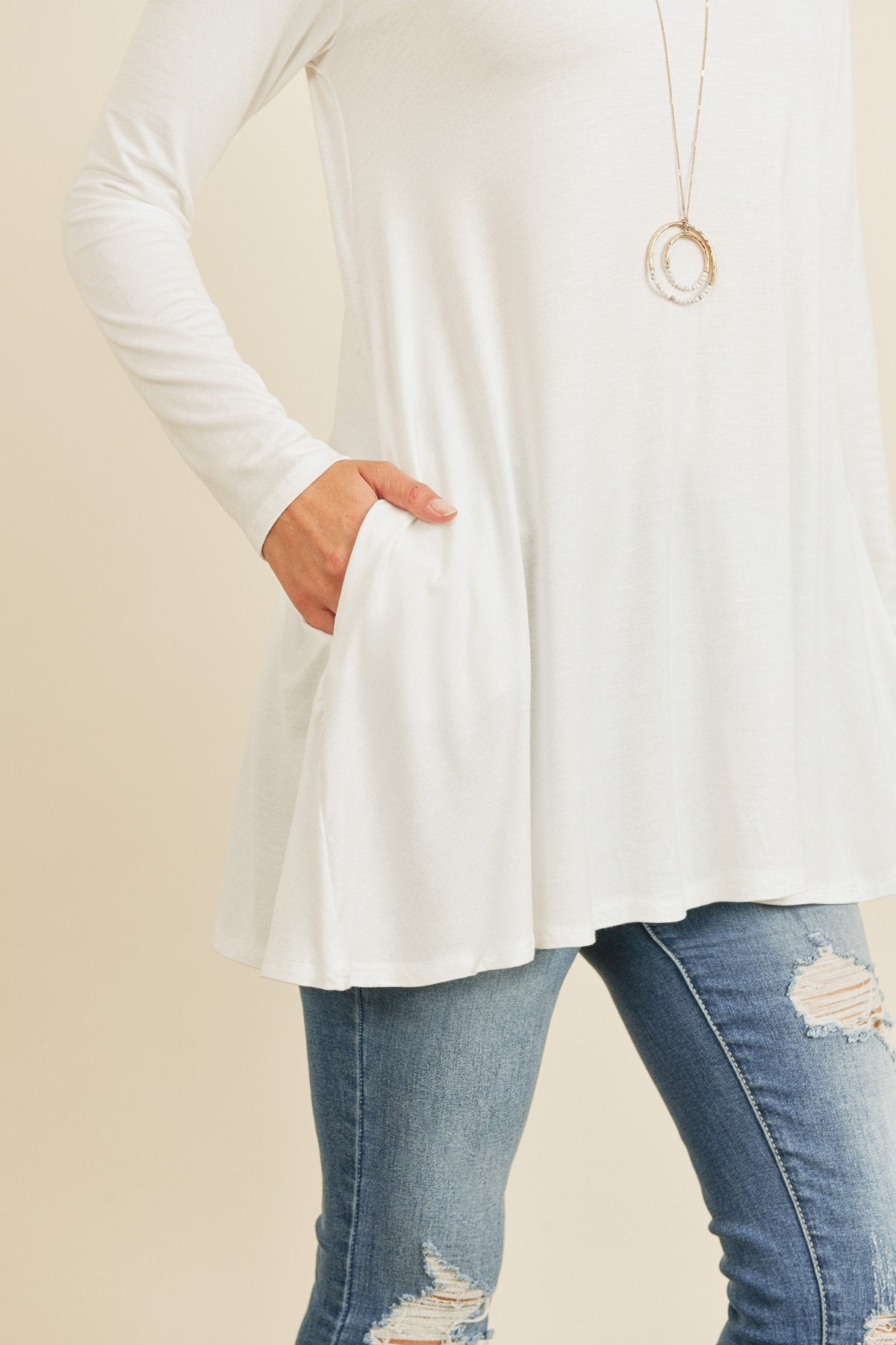 Riah Fashion - Solid Long Sleeve Top With Inseam Pocket - 5 COLORS -