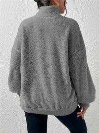 Thumbnail for Half Zip Drop Shoulder Sweatshirt with Pocket - T - 3 COLORS -