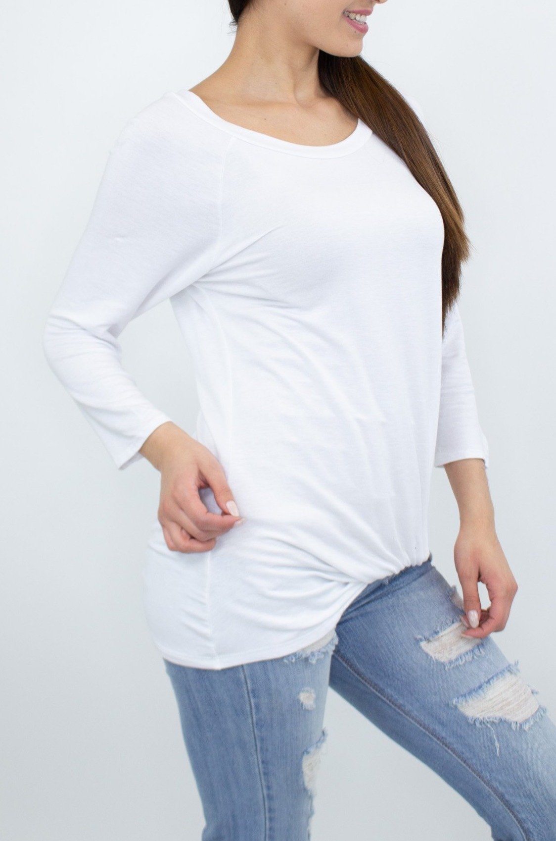 Stylespect - Twisted Front Comfortable Top - White - 1 COLOR -