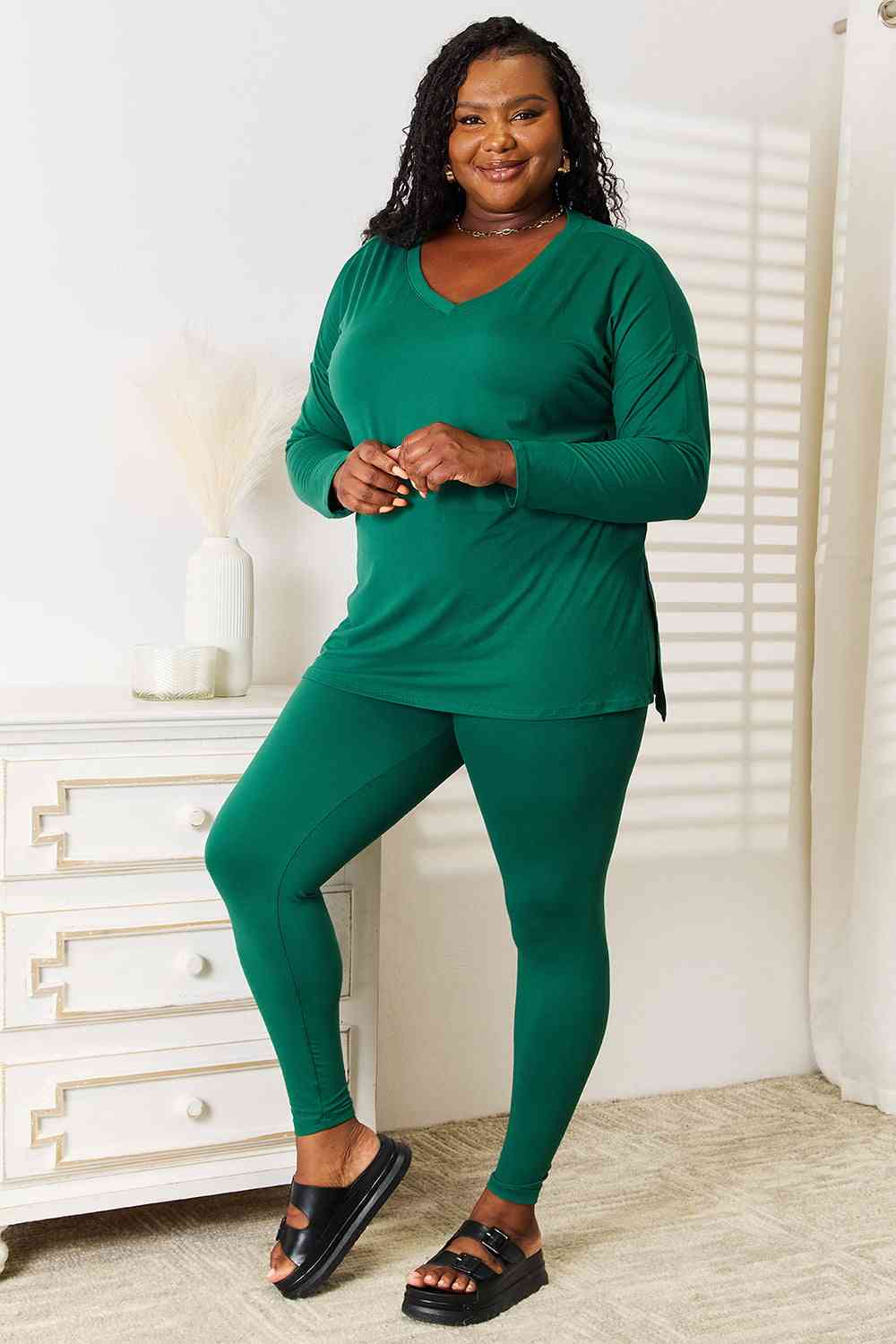 Zenana Lazy Days Full Size Long Sleeve Top and Leggings Set - T - 1 COLOR -