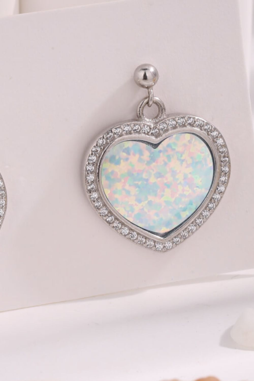 Platinum-Plated Opal Heart Earrings - T - 2 COLORS -