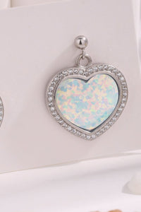 Thumbnail for Platinum-Plated Opal Heart Earrings - T - 2 COLORS -