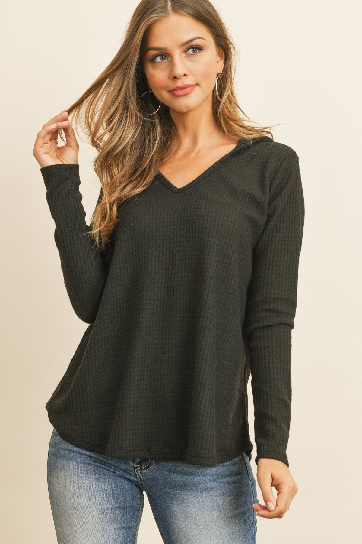 Riah Fashion - V-Neck Long Sleeved Waffle Top - 7 COLORS -