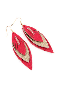 Thumbnail for Three Layer Fringe Leather Marquise Earrings - 14 COLORS -