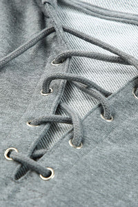 Thumbnail for Lace-Up Dropped Shoulder Hoodie - T - 8 COLORS -