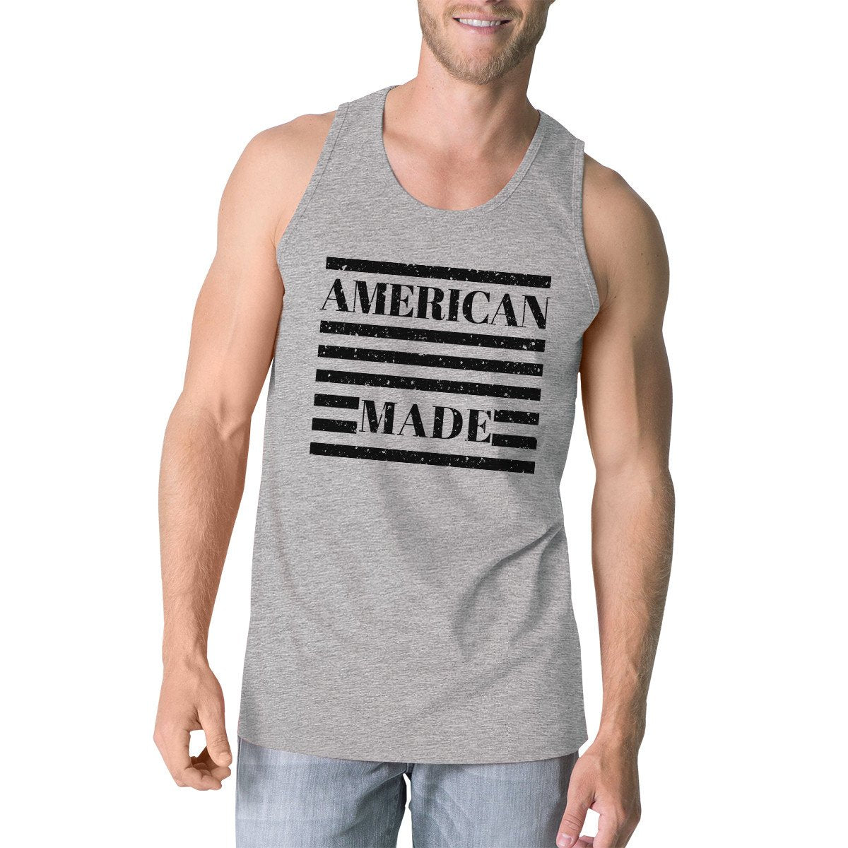 American Made Mens Grey Cotton Tanks 4th of July Graphic Tank Top - 1 COLOR