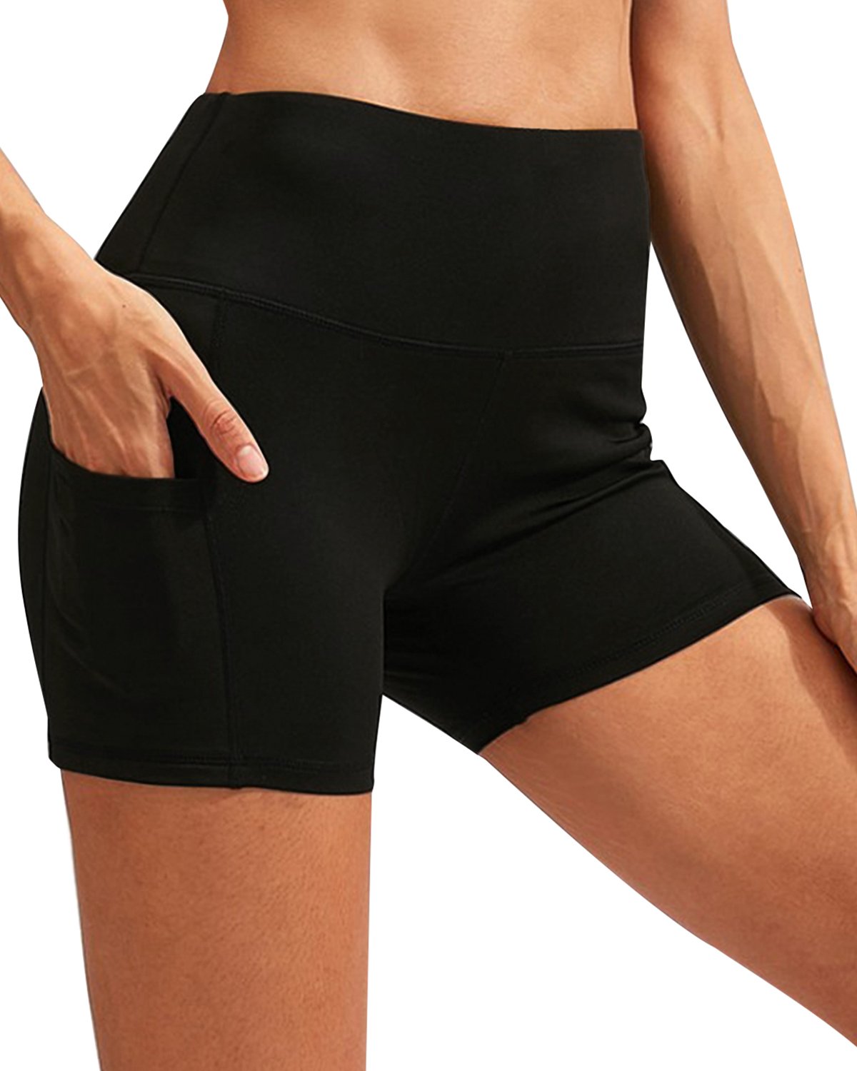 Savoy - Calcao High Waist Yoga Shorts With Pocket - Black - 1 COLOR -