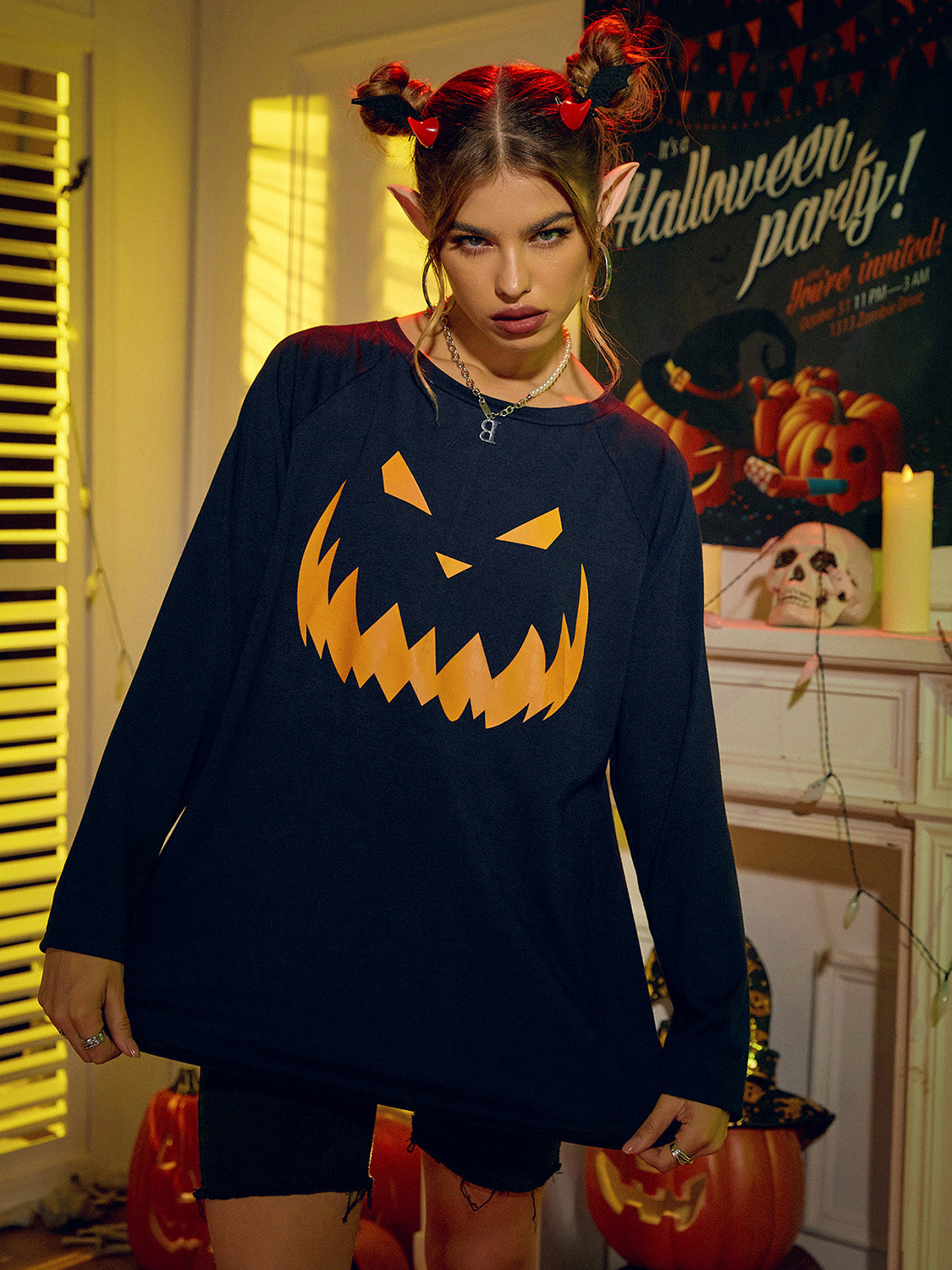 Round Neck Jack-o'-lantern Graphic T-Shirt - T - 1 COLOR -