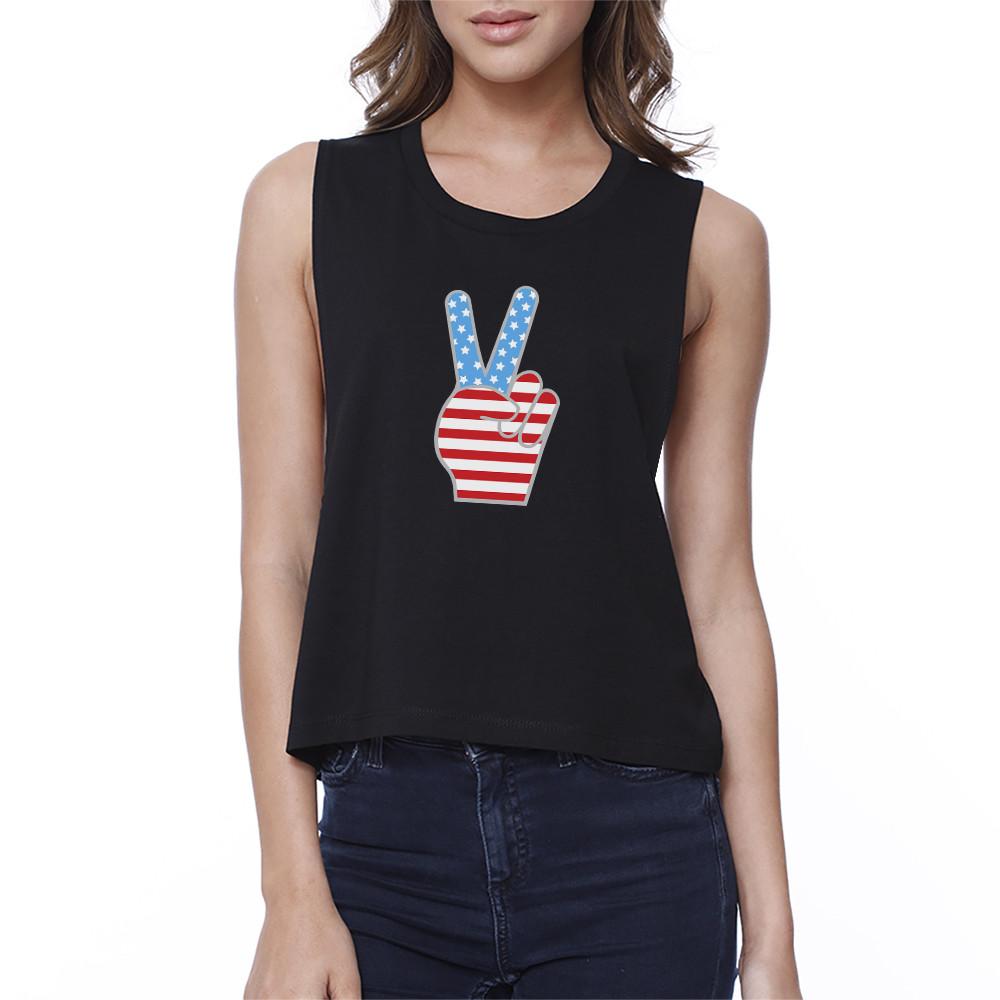 Peace American Flag Womens Crop Tee Unique Peace Sign Tee for Her - 1 COLOR -