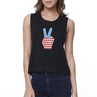 Thumbnail for Peace American Flag Womens Crop Tee Unique Peace Sign Tee for Her - 1 COLOR -