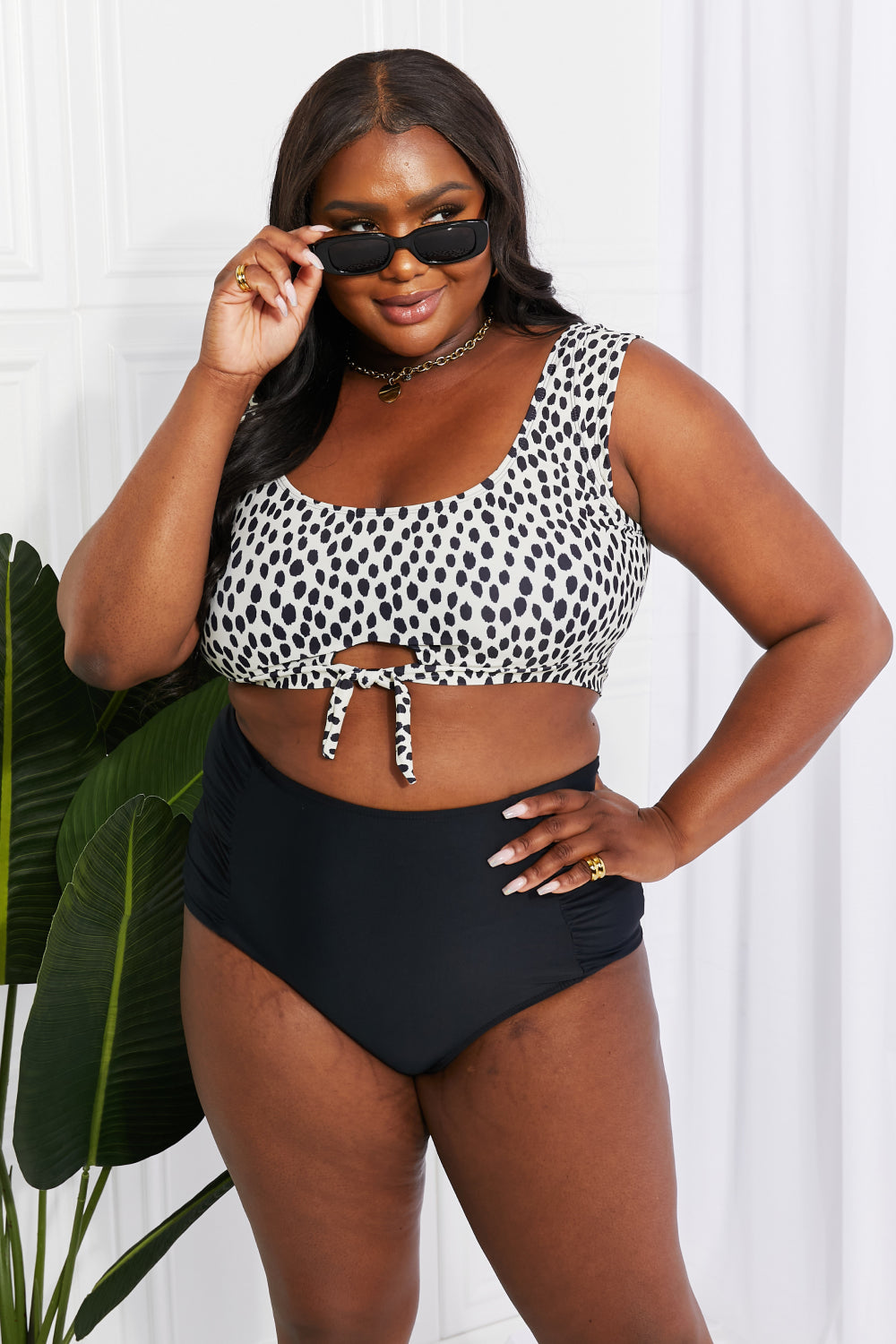 Marina West Swim Sanibel Crop Swim Top and Ruched Bottoms Set in Black - SIZES S THRU 2XL - 1 PATTERN -