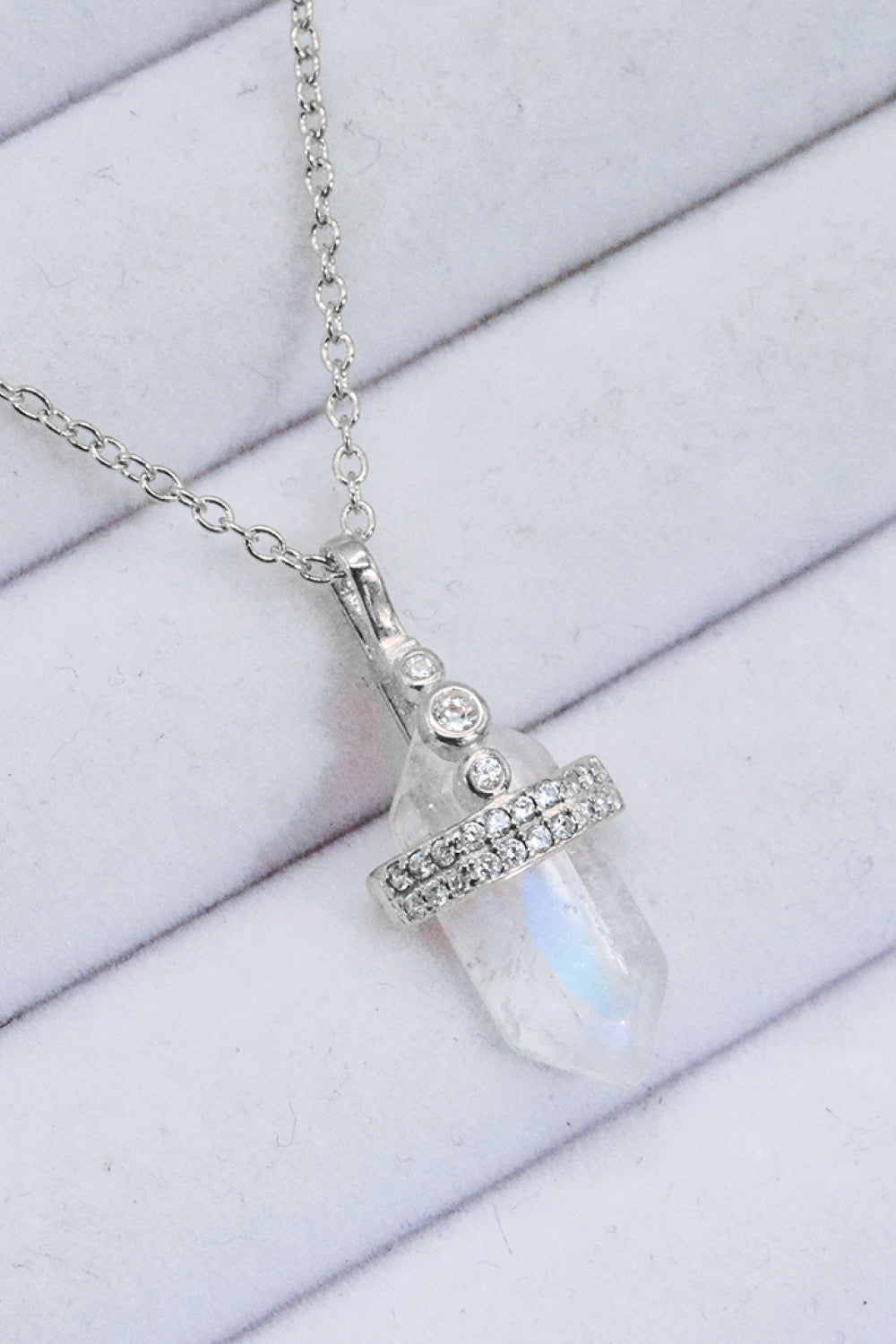 925 Sterling Silver Moonstone Pendant Necklace - T - 2 FINISHES -