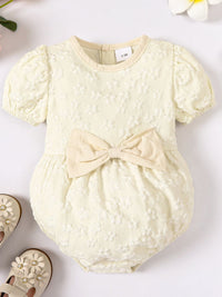 Thumbnail for Baby Girl Floral Bow Detail Round Neck Bodysuit - T - 5 SIZES - 1 COLOR -