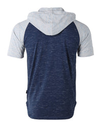 Thumbnail for Men's Short Sleeve Color Block Raglan Hoodie With Curved Hem - 1 COLOR