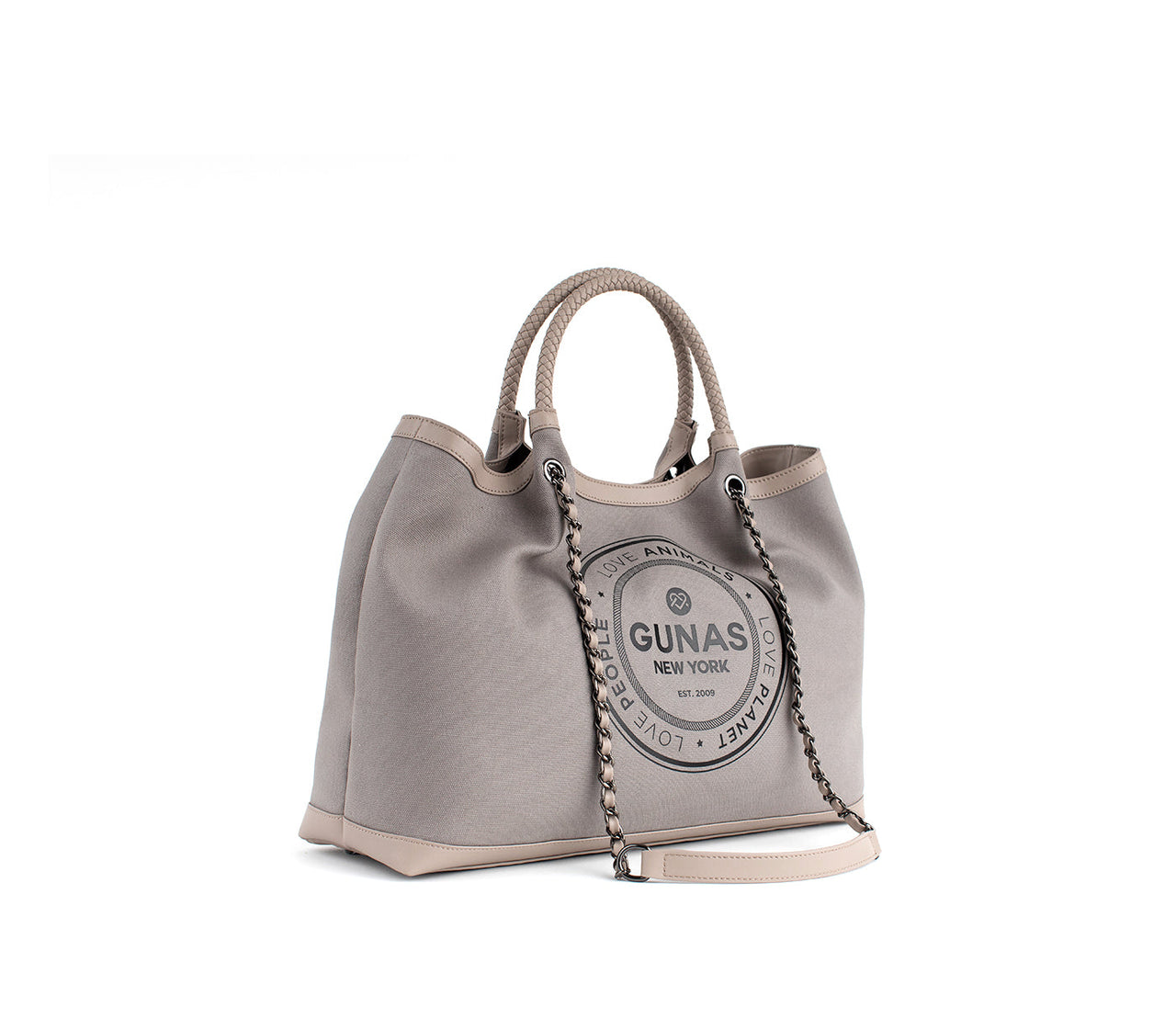 GUNAS NEW YORK - RUTH - Grey Vegan Canvas Tote / comes with make-up bag & dust pouch - 1 COLOR -