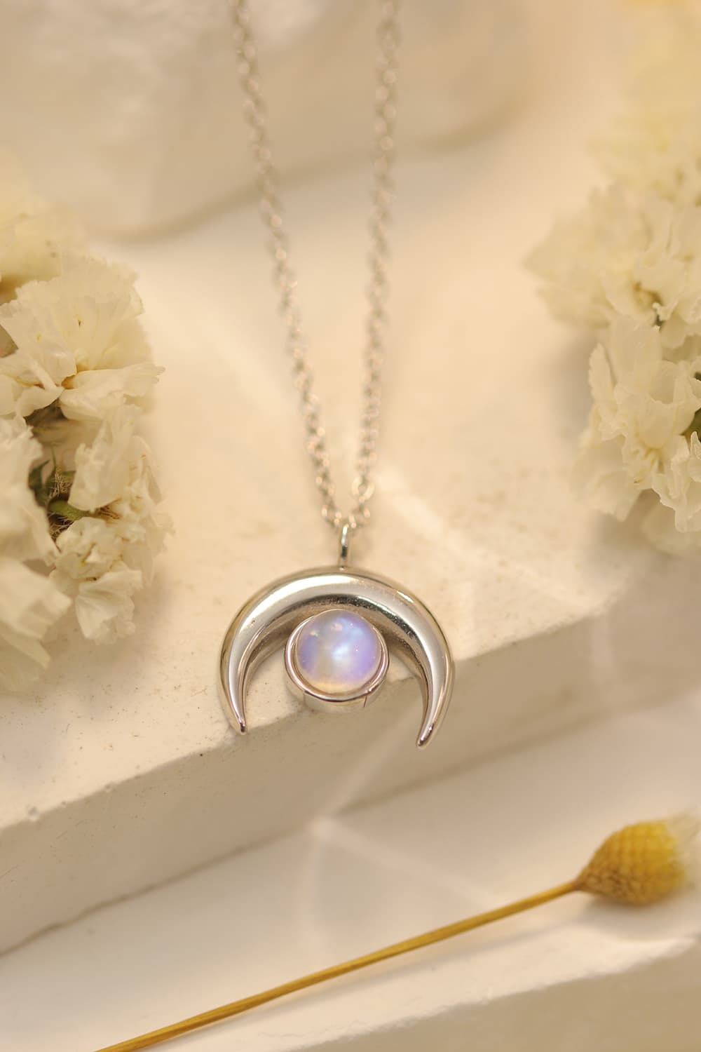 Natural Moonstone Moon Pendant 925 Sterling Silver Necklace - T - 3 FINISHES -