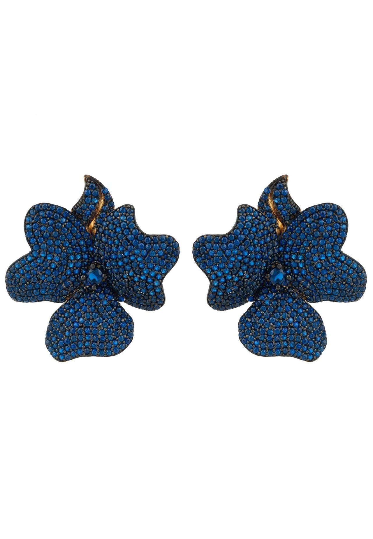 LATELITA - Flower Large Stud Earrings Gold Sapphire Blue -