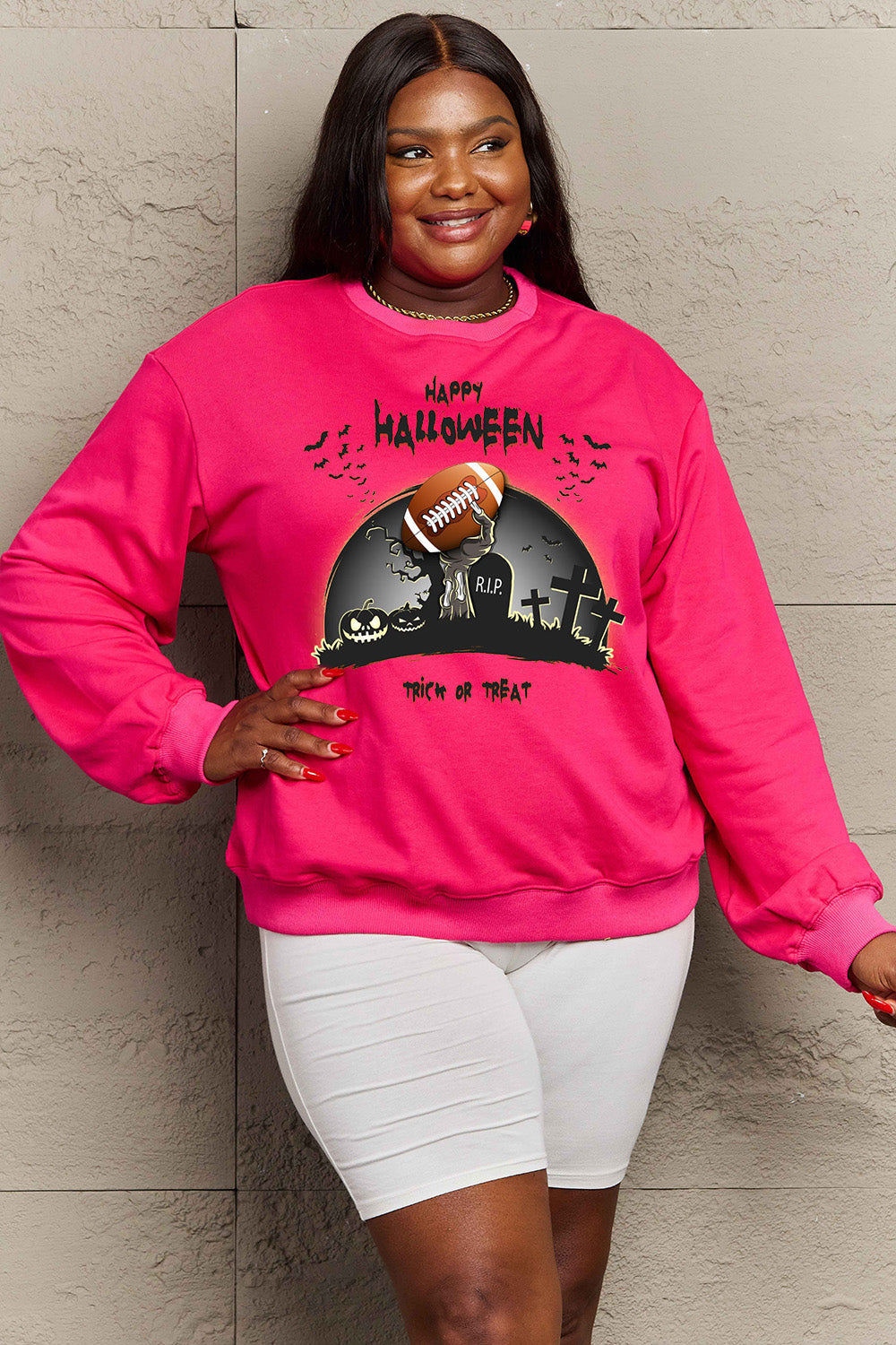 Simply Love Full Size HAPPY HALLOWEEN Graphic Sweatshirt - SIZES S THRU 3XL - T - 6 COLORS -