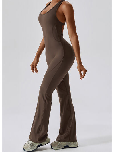 Cutout Wide Strap Bootcut Active Jumpsuit - T - 5 COLORS -