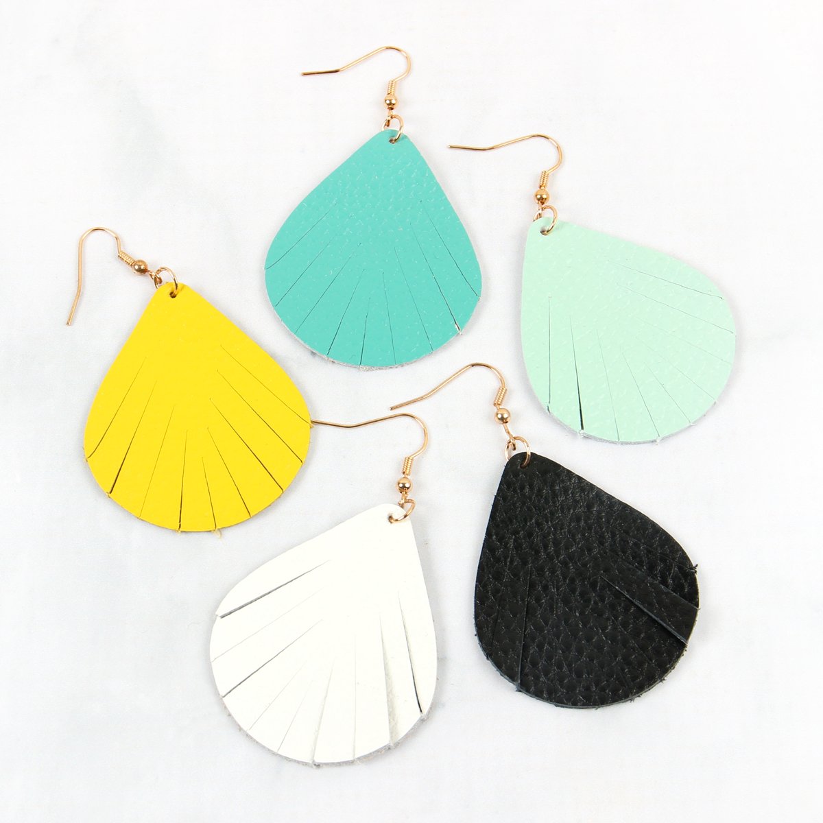 Fringed Pear Shaped Leather Earrings - 10 COLORS