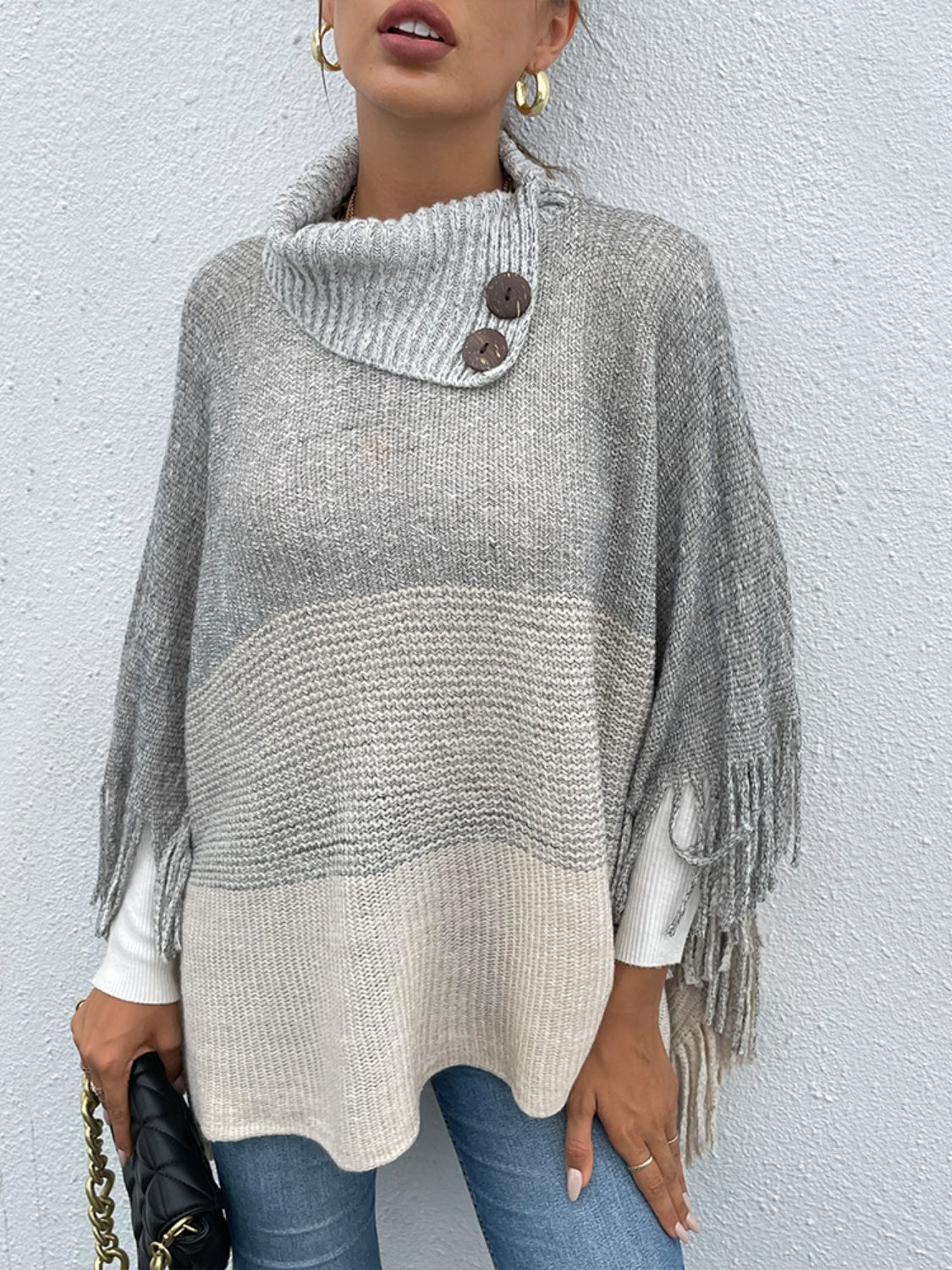 Color Block Fringed Sweater - T - 1 COLOR -