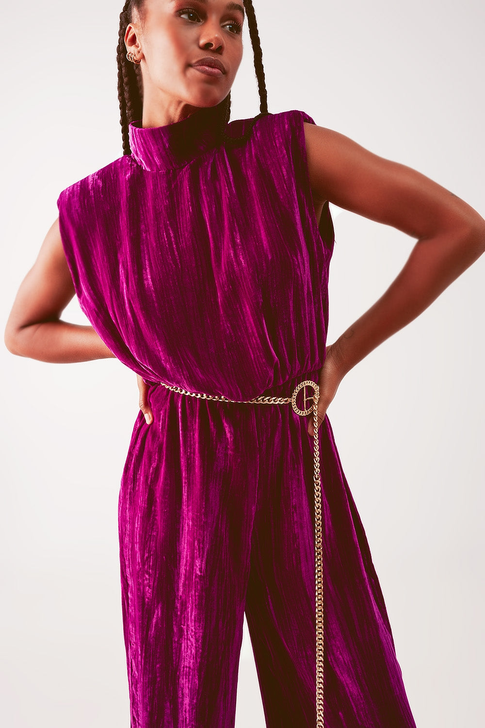 Q2 - Cord Waist Belt Jumpsuit in Purple - 1 COLOR -