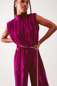 Thumbnail for Q2 - Cord Waist Belt Jumpsuit in Purple - 1 COLOR -