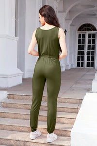 Thumbnail for Drawstring Round Neck Sleeveless Jumpsuit - T - 5 COLORS -