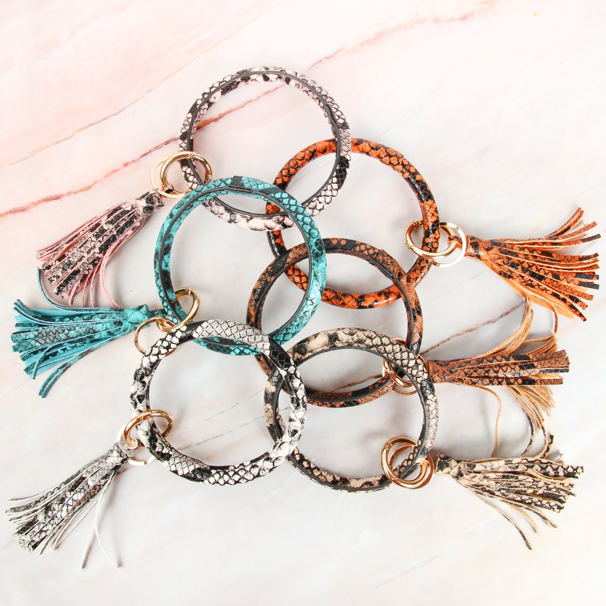 Snake Skin Printed Tassel Key Ring Bracelet - 7 COLORS -