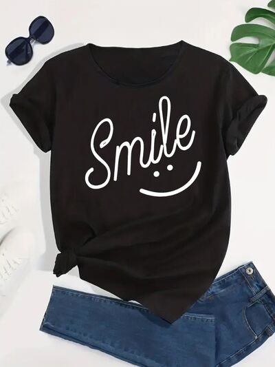 SMILE Round Neck Short Sleeve T-Shirt - T - 1 COLOR -