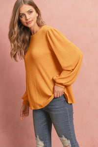 Thumbnail for Riah Fashion - Puff Sleeved Waffle Top - 9 COLORS -