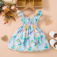 Thumbnail for Baby Girl Floral Smocked Square Neck Dress - T - 5 SIZES - 1 COLOR -