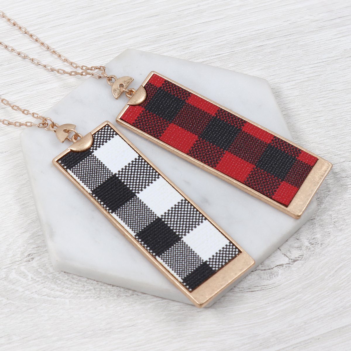 Rectangle Shape Leather Pendant Necklace - 7 COLORS -