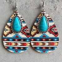 Thumbnail for Turquoise Teardrop Shape Wooden Dangle Earrings - T - 3 STYLES -