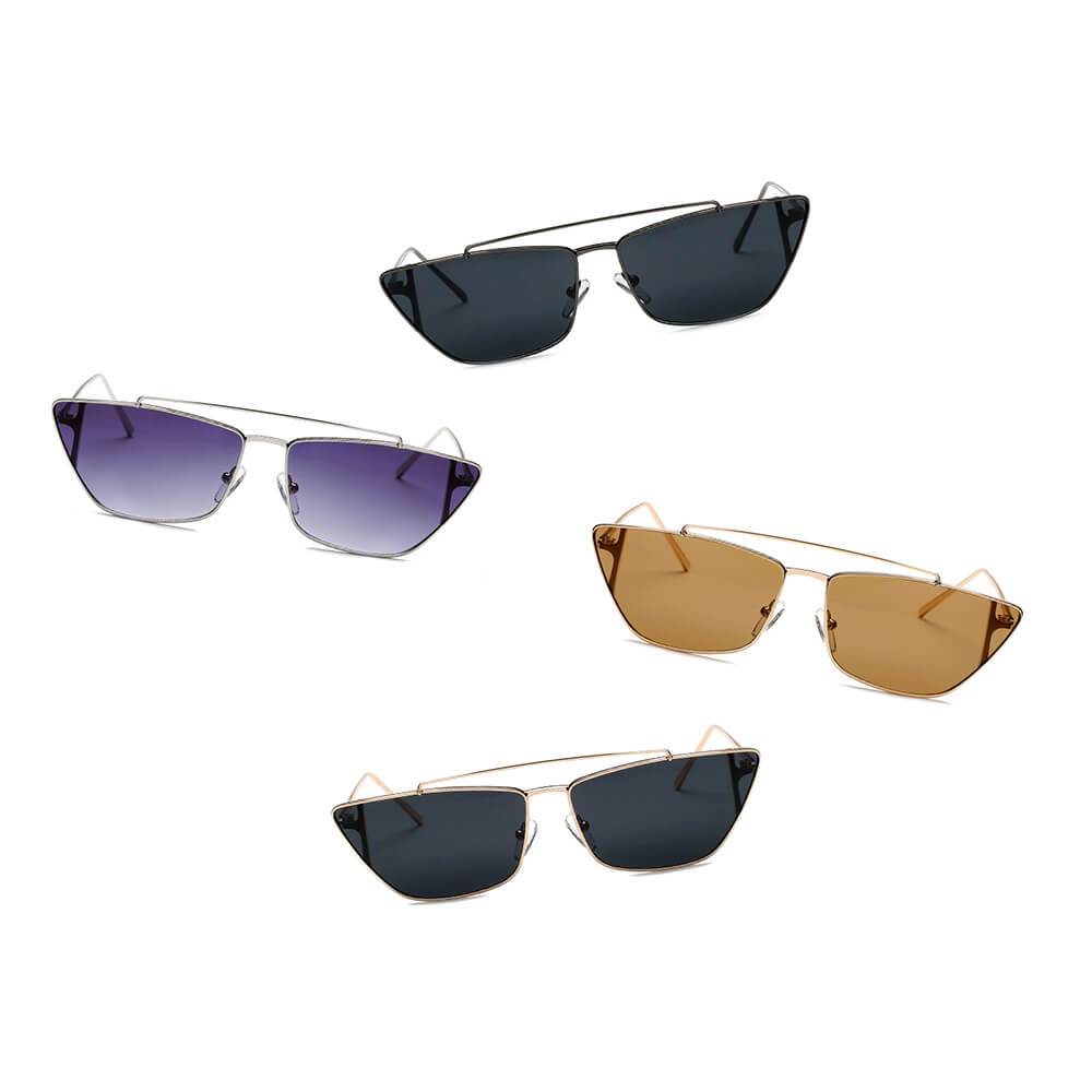 Estevan | S3008 - Women Metal Retro Flat Lens Rectangular Sunglasses - 4 COLORS -