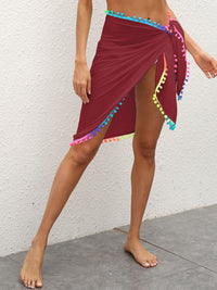 Thumbnail for Rainbow Pompom Trim Swim Wrap Skirt - T - 5 COLORS -