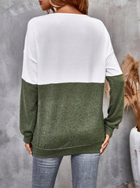 Thumbnail for Two-Tone Crisscross Detail Sweatshirt - T - 5 COLORS -