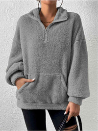 Thumbnail for Half Zip Drop Shoulder Sweatshirt with Pocket - T - 3 COLORS -