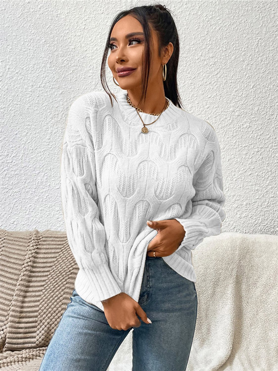 Round Neck Long Sleeve Sweater - T - 5 COLORS -