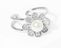 Thumbnail for White Gold Dipped CZ Flower Acrylic Pearl Adjustable Ring -