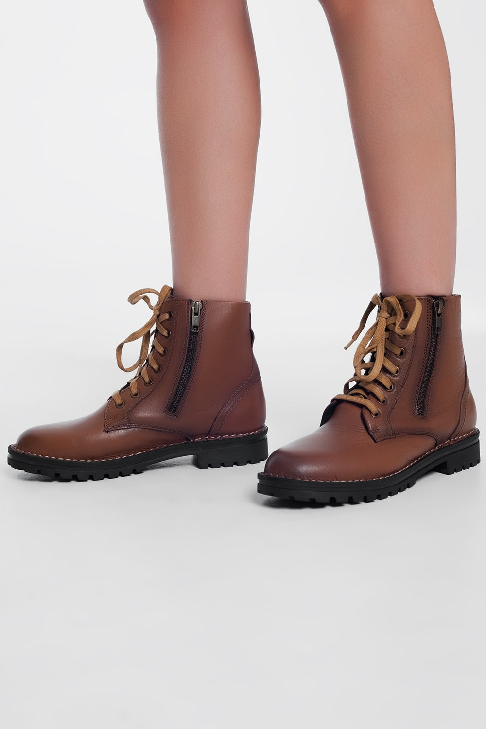 Q2 - Chunky Military Boots in Brown - 1 COLOR -