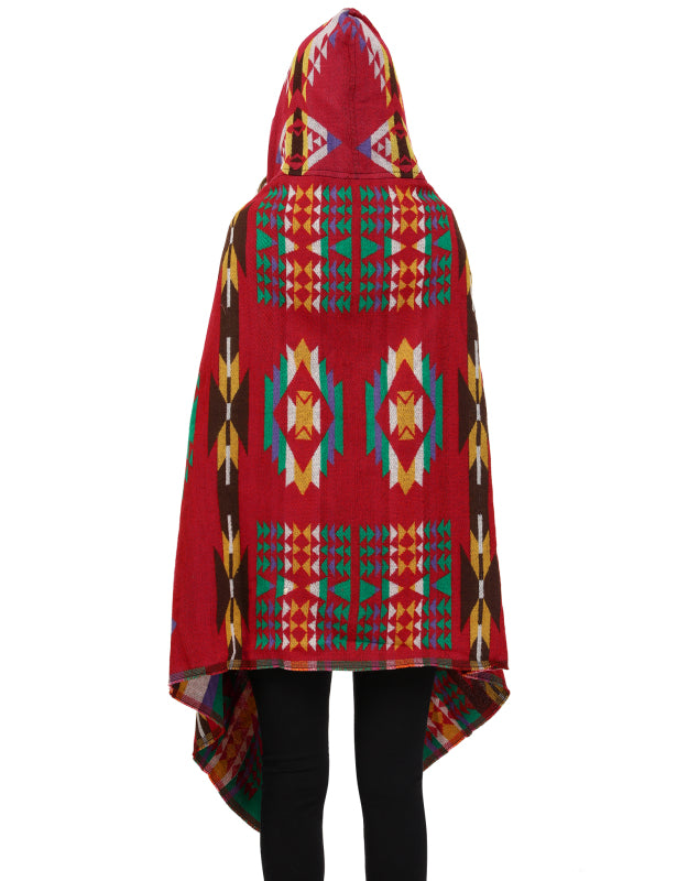 Women's Print or Plain Fringe Hooded Knit Cape Shawl - K - 2 Print patterns - 4 COLORS -