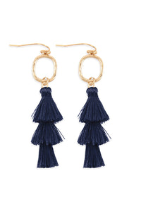 Thumbnail for Three Drop Tassel With Metal Hook Earrings - 11 COLORS -